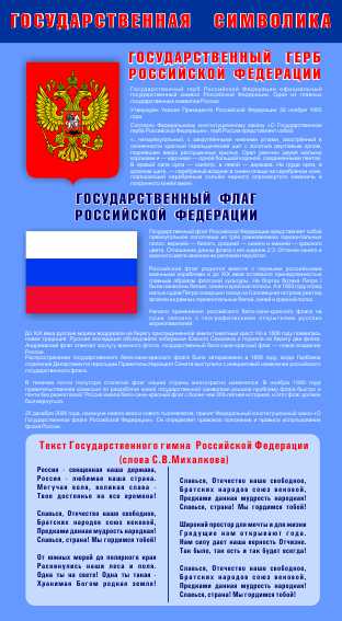 Стенд государственная символика Российской Федерации 55х100см